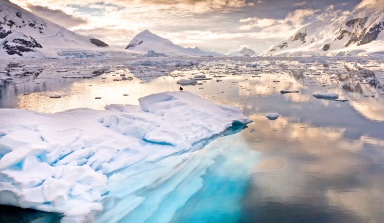Imagine cu un lac din Antarctica, cu gheață și apă. Lacurile ascunse din Antarctica au fost descoperite recent