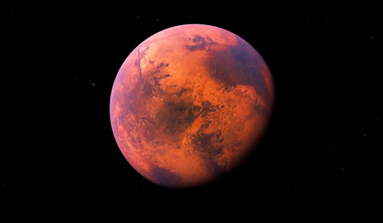 Imagine digitală cu planeta Marte, pe fundal negru. Potrivit experților, apa de pe Marte ar fi dispărut mai recent decât se credea