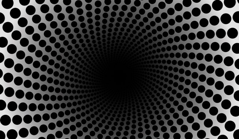Iluzie optică cu fundal alb și puncte negre, la fel ca iluzia optică pe care o pot percepe doar 80% dintre oameni