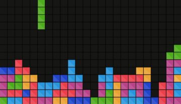 Joc Tetris, care împlinește 38 de ani, pe fundal negru