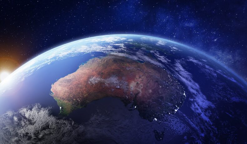 Imagine cu globul, fundal albastru și negru, cu focus pe Australia, unde a avut loc o descoperire inedită