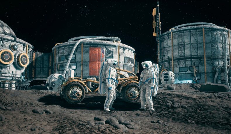 Colonie pe Lună, cu 2 astronauți și capsule de locuit, similare cu cele pe care Japonia vrea să le introducă, alături de gravitația artificială