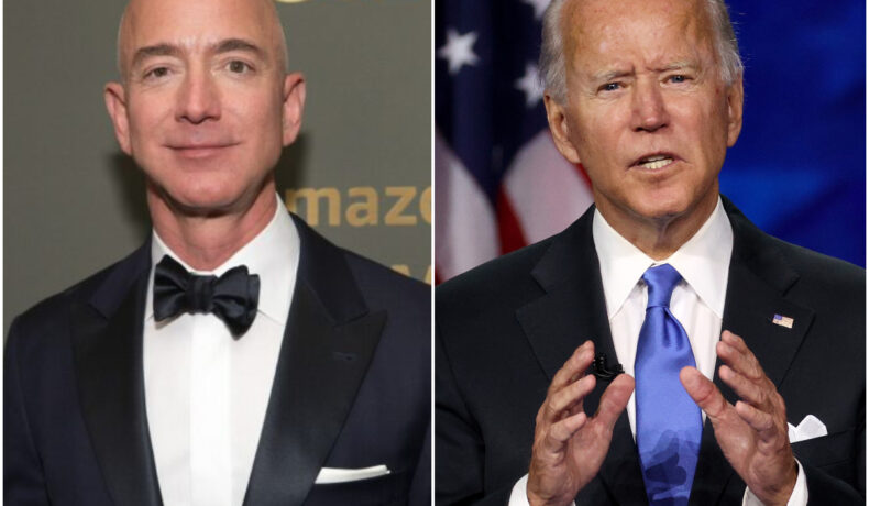 Colaj cu Jeff Bezos și Joe Biden. Bezos l-a criticat recent pe Biden, din cauza prețului benzinei