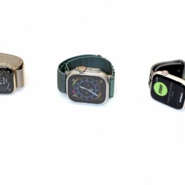 Apple Watch 8, Apple Watch Ultra și Apple Watch SE 2 pe fundal alb