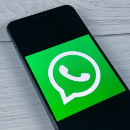 Telefon negru, pe fundal gri, cu logo-ul WhatsApp pe ecran, aplicație care lansează o variantă plătită pentru aplicație