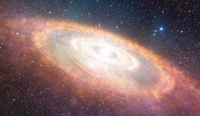 Explozia unei stele imense, în nuanțe de portocaliu, similară cu cea surprinsă de Hubble