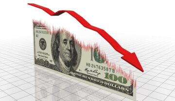 Un dolar și o săgeată roșie, care indică recesiunea, așa cum un alt miliardar avertizează că urmează