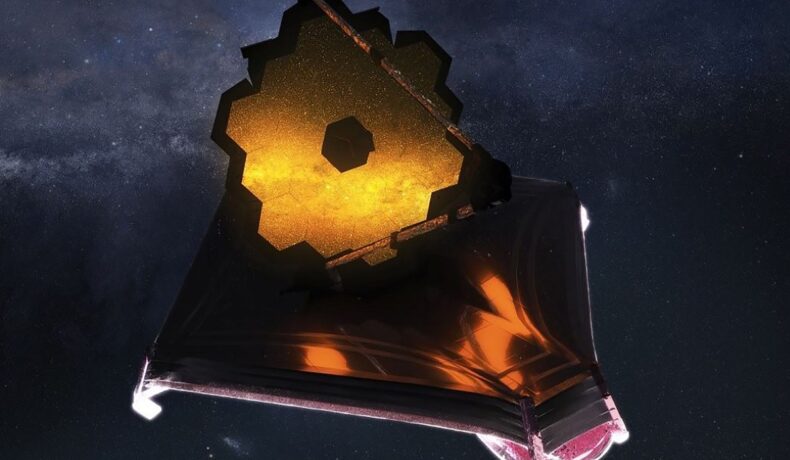 Telescopul James Webb, în spațiu, cu oglindă aurie. Telescopul James Webb a doborât recent recordul pentru cea mai îndepărtată galaxie