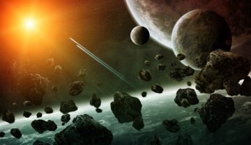 Planetă lângă o stea, cu o centură de asteroizi lângă, pentru a ilustra cum Kepler a descoperit 3 exoplanete